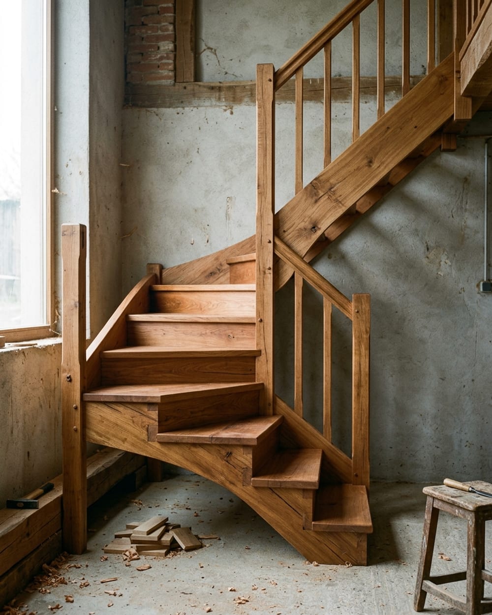Coupe cotée fictive d’un escalier quart tournant